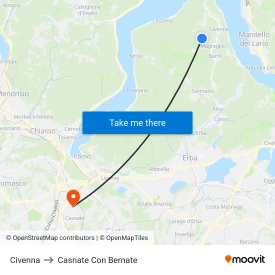 Civenna to Casnate Con Bernate map
