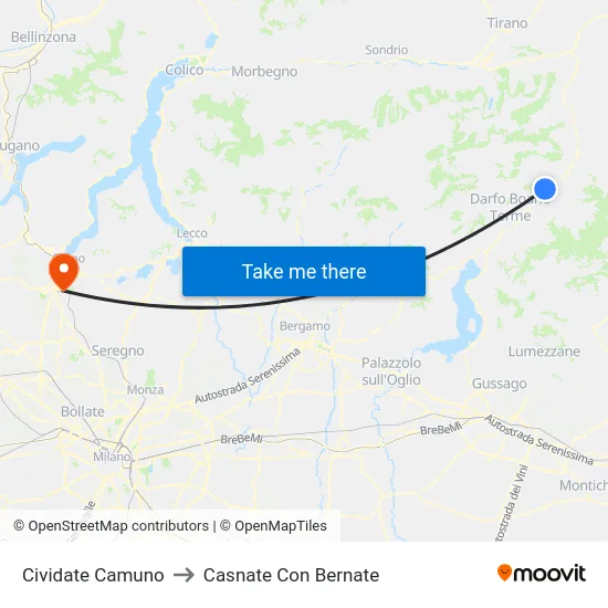 Cividate Camuno to Casnate Con Bernate map