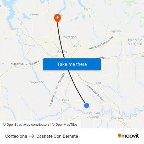 Corteolona to Casnate Con Bernate map