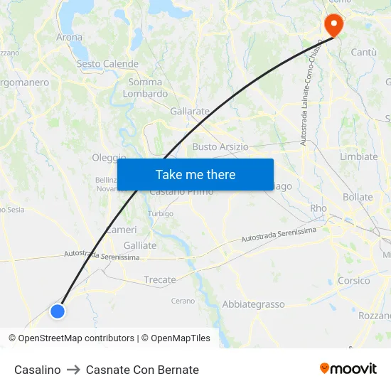 Casalino to Casnate Con Bernate map