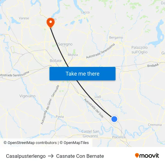 Casalpusterlengo to Casnate Con Bernate map