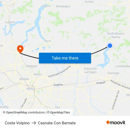 Costa Volpino to Casnate Con Bernate map
