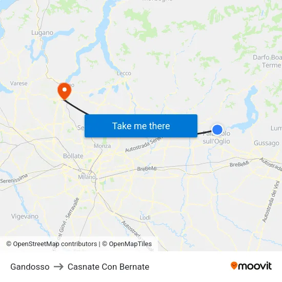 Gandosso to Casnate Con Bernate map