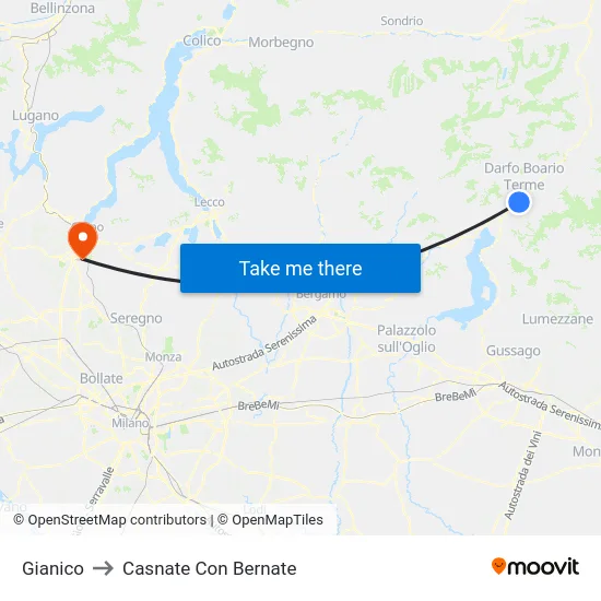 Gianico to Casnate Con Bernate map