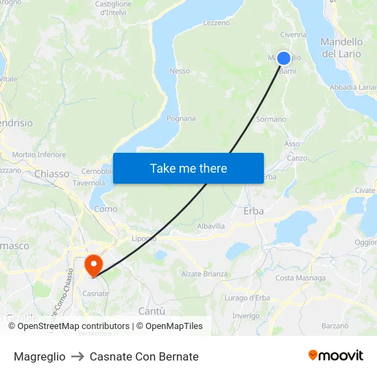 Magreglio to Casnate Con Bernate map