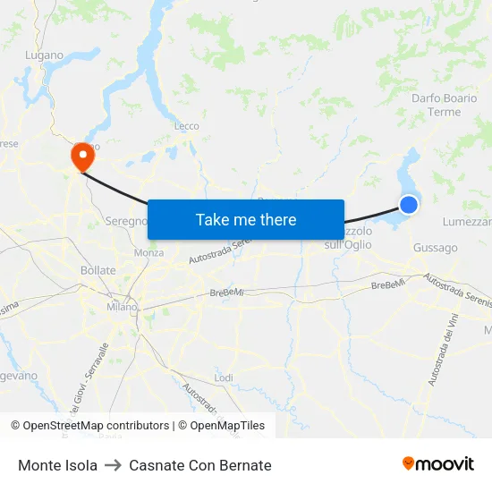 Monte Isola to Casnate Con Bernate map