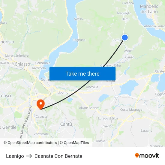 Lasnigo to Casnate Con Bernate map