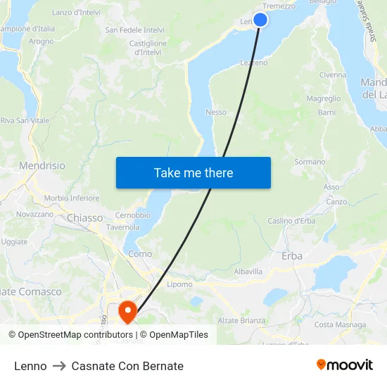 Lenno to Casnate Con Bernate map