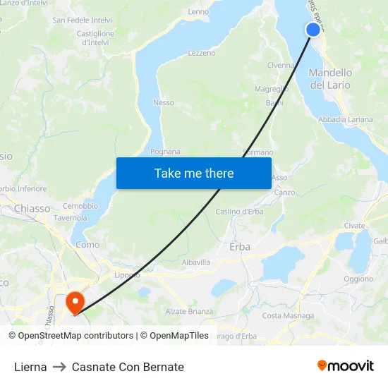 Lierna to Casnate Con Bernate map