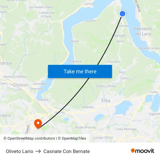 Oliveto Lario to Casnate Con Bernate map