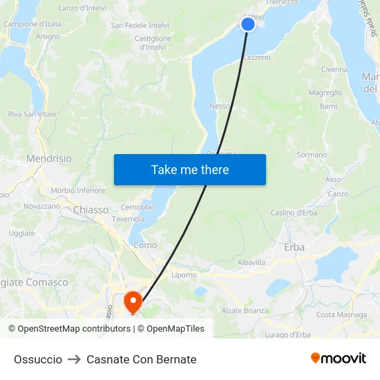 Ossuccio to Casnate Con Bernate map