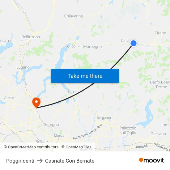 Poggiridenti to Casnate Con Bernate map
