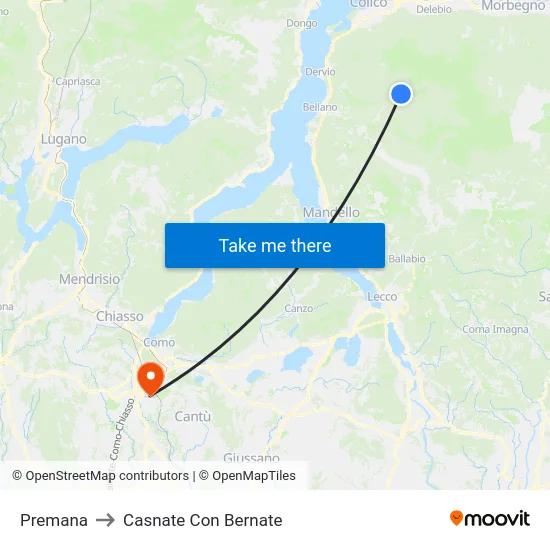 Premana to Casnate Con Bernate map