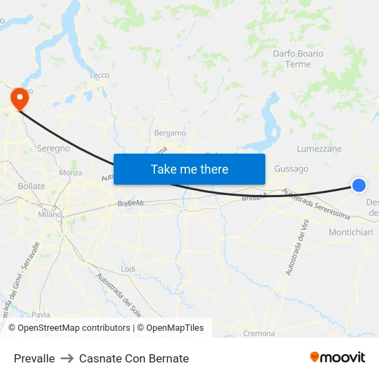 Prevalle to Casnate Con Bernate map