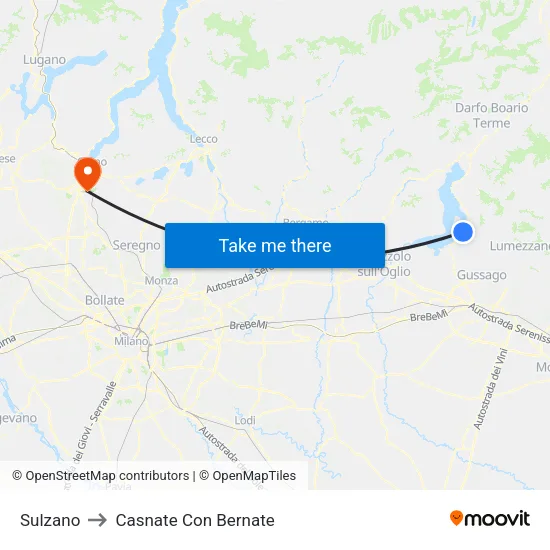 Sulzano to Casnate Con Bernate map