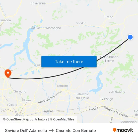 Saviore Dell' Adamello to Casnate Con Bernate map