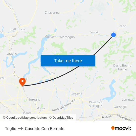 Teglio to Casnate Con Bernate map