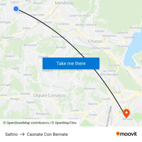 Saltrio to Casnate Con Bernate map