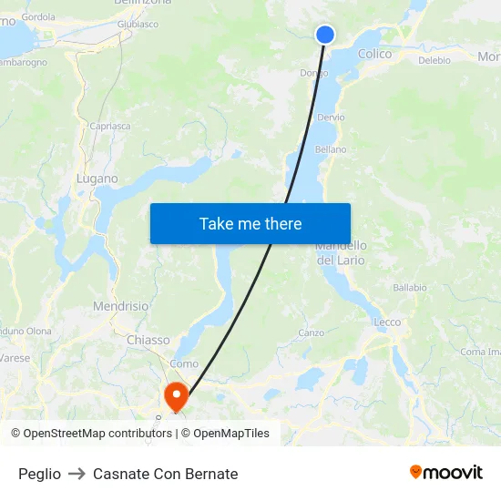 Peglio to Casnate Con Bernate map