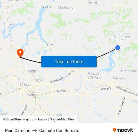 Pian Camuno to Casnate Con Bernate map