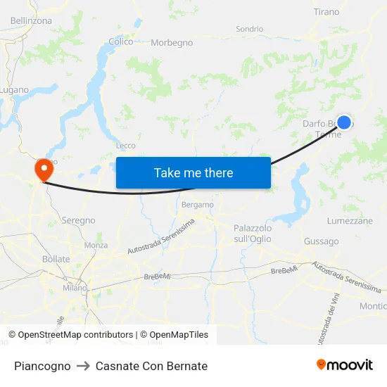 Piancogno to Casnate Con Bernate map