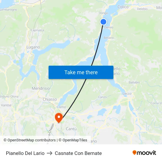 Pianello Del Lario to Casnate Con Bernate map