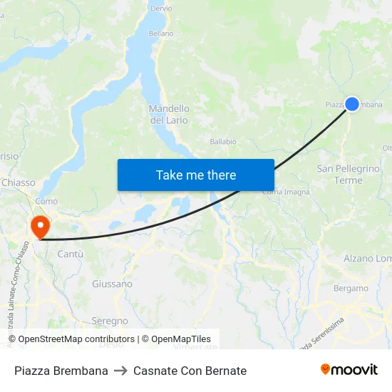 Piazza Brembana to Casnate Con Bernate map