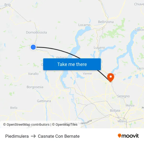 Piedimulera to Casnate Con Bernate map