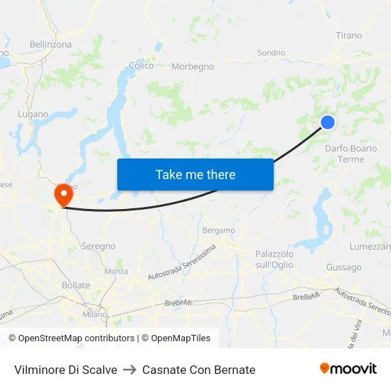 Vilminore Di Scalve to Casnate Con Bernate map
