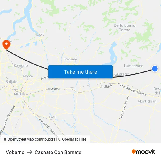 Vobarno to Casnate Con Bernate map