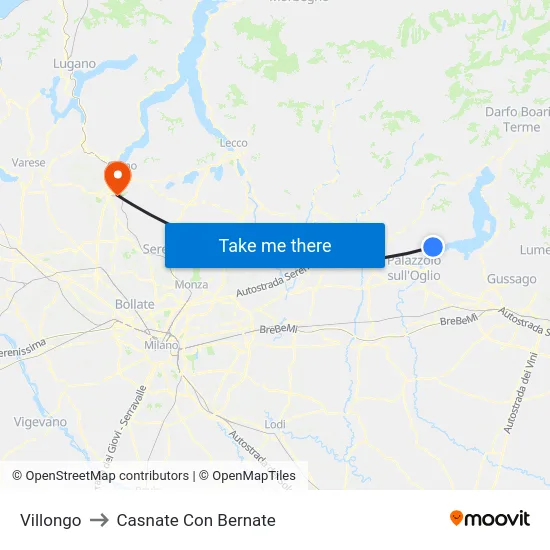 Villongo to Casnate Con Bernate map