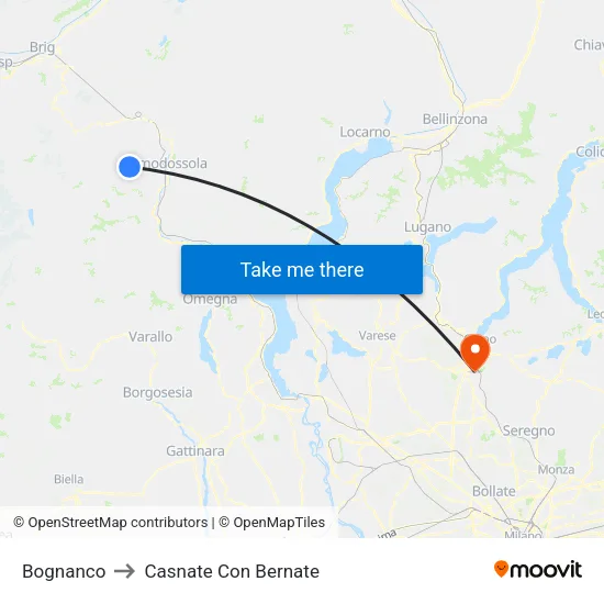 Bognanco to Casnate Con Bernate map