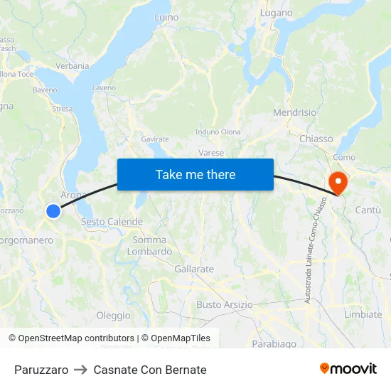 Paruzzaro to Casnate Con Bernate map