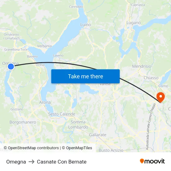 Omegna to Casnate Con Bernate map