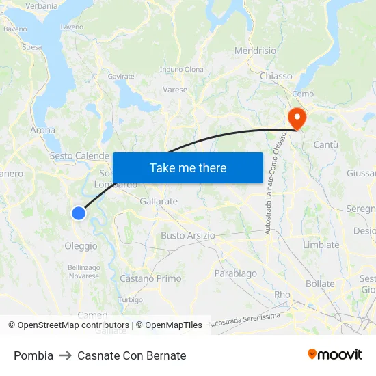 Pombia to Casnate Con Bernate map