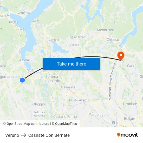 Veruno to Casnate Con Bernate map