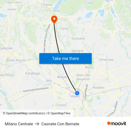 Milano Centrale to Casnate Con Bernate map