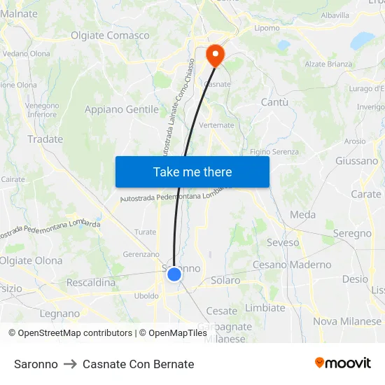 Saronno to Casnate Con Bernate map
