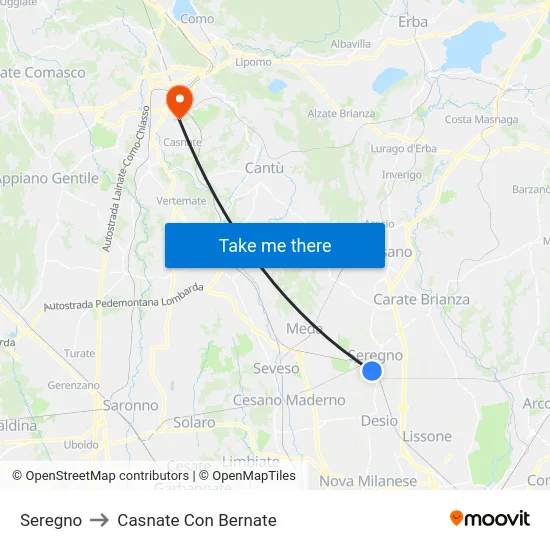 Seregno to Casnate Con Bernate map