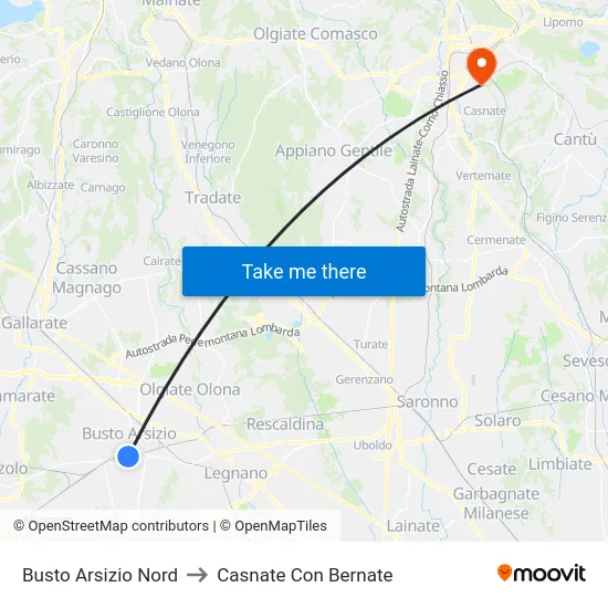 Busto Arsizio Nord to Casnate Con Bernate map
