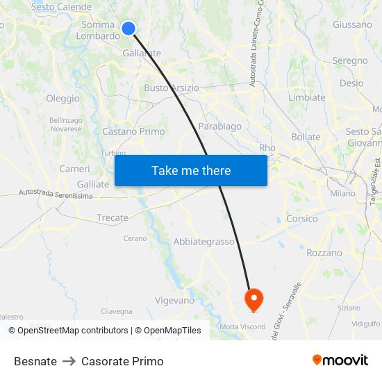 Besnate to Casorate Primo map