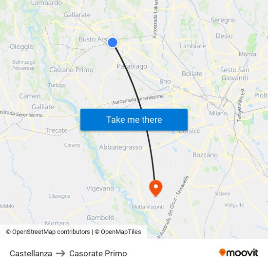 Castellanza to Casorate Primo map