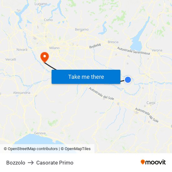 Bozzolo to Casorate Primo map