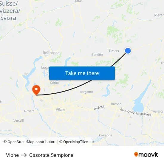 Vione to Casorate Sempione map
