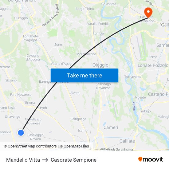 Mandello Vitta to Casorate Sempione map