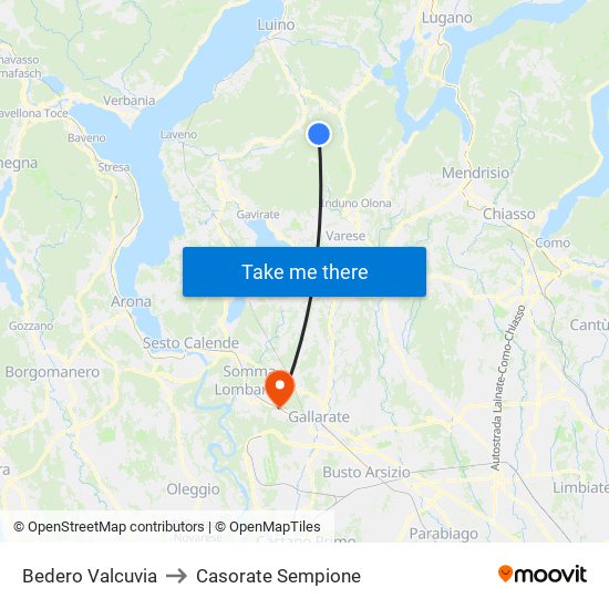 Bedero Valcuvia to Casorate Sempione map