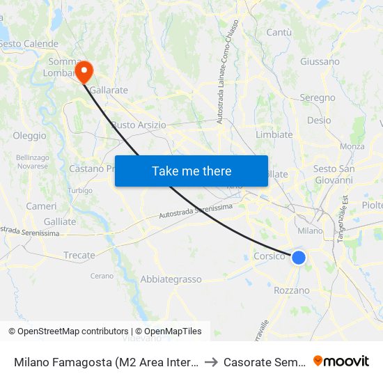 Milano Famagosta (M2 Area Interscambio) to Casorate Sempione map