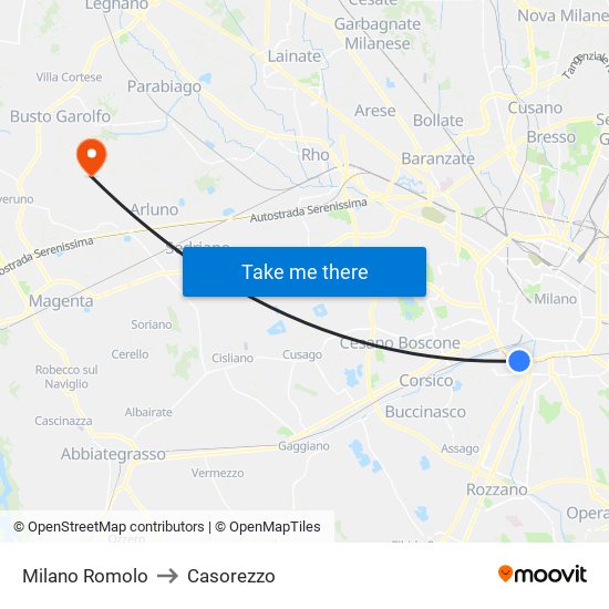 Milano Romolo to Casorezzo map