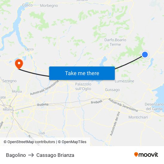 Bagolino to Cassago Brianza map