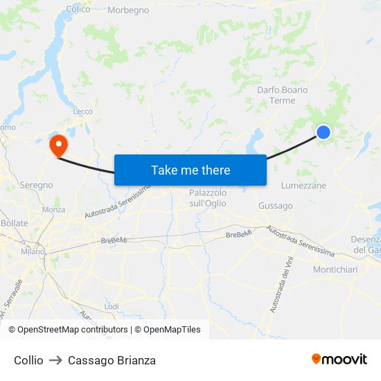 Collio to Cassago Brianza map